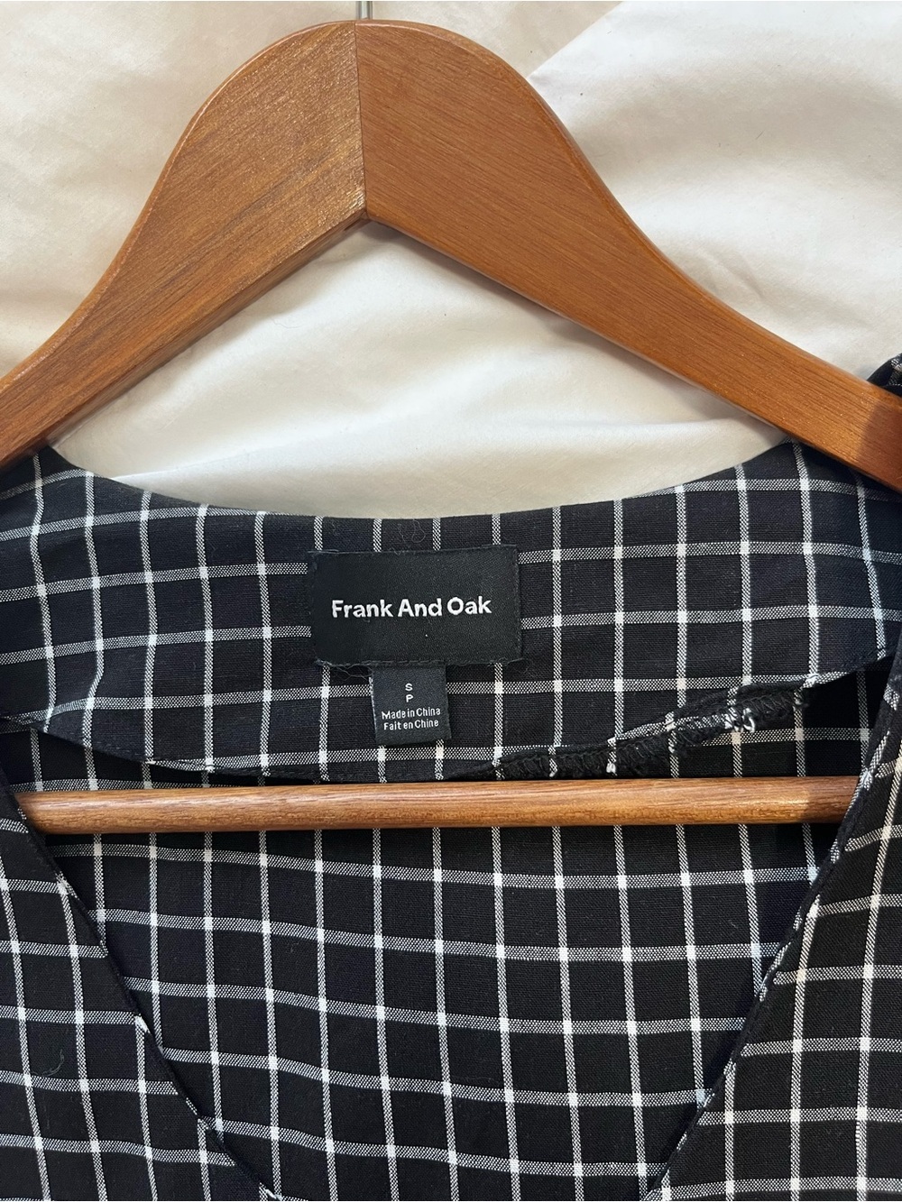 Frank and Oak Black & White Grid Button-Front Pocket Dress size small *runslarge - Picture 2 of 8